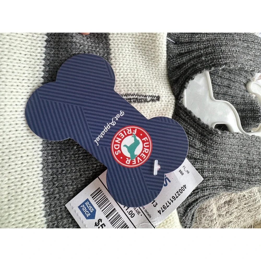 Furever Friends Dog Sweater Bundle Small Grey‎ Striped & Fuzzy Taupe Knit 2pc